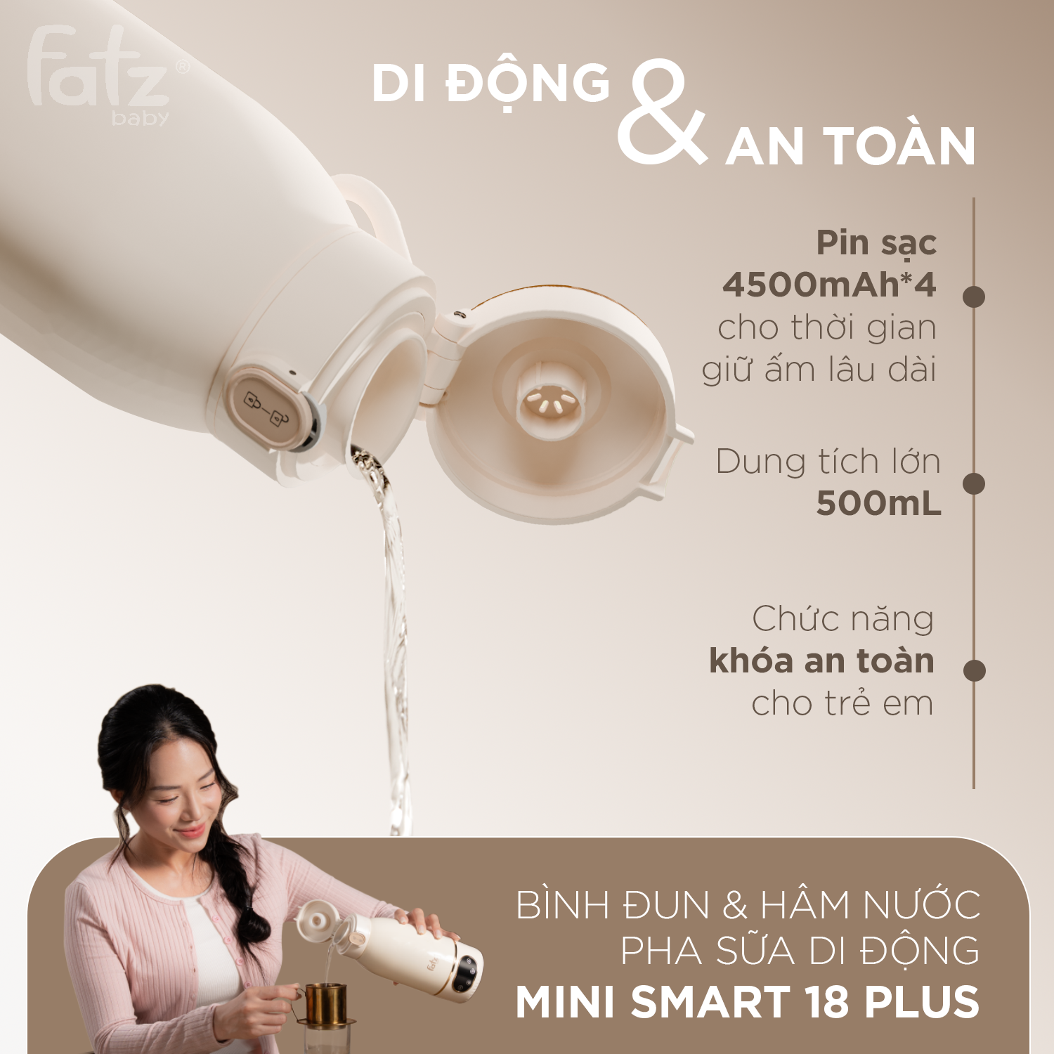 bình đun và hâm nước pha sữa di động mini smart 18 plus