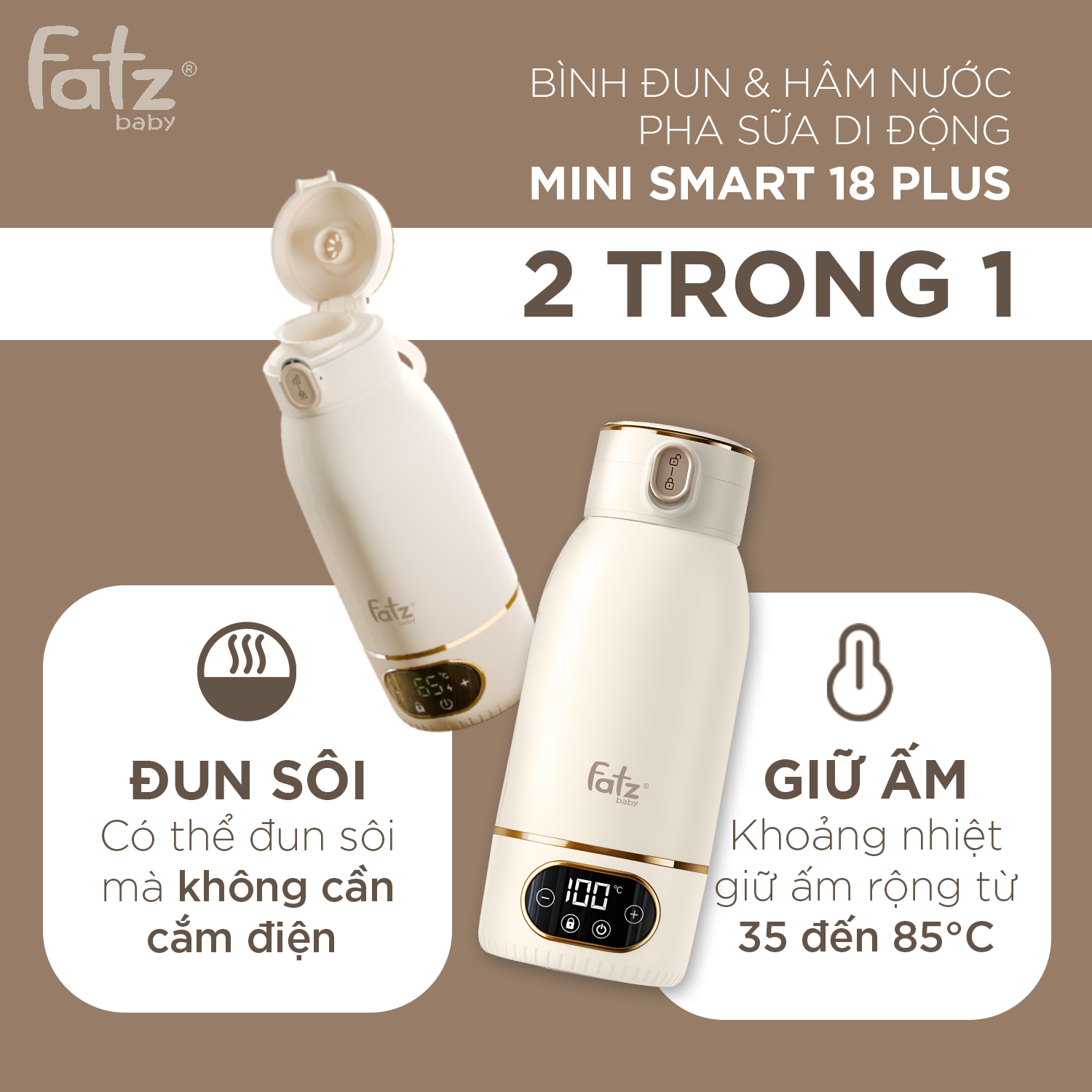 bình đun và hâm nước pha sữa di động mini smart 18 plus