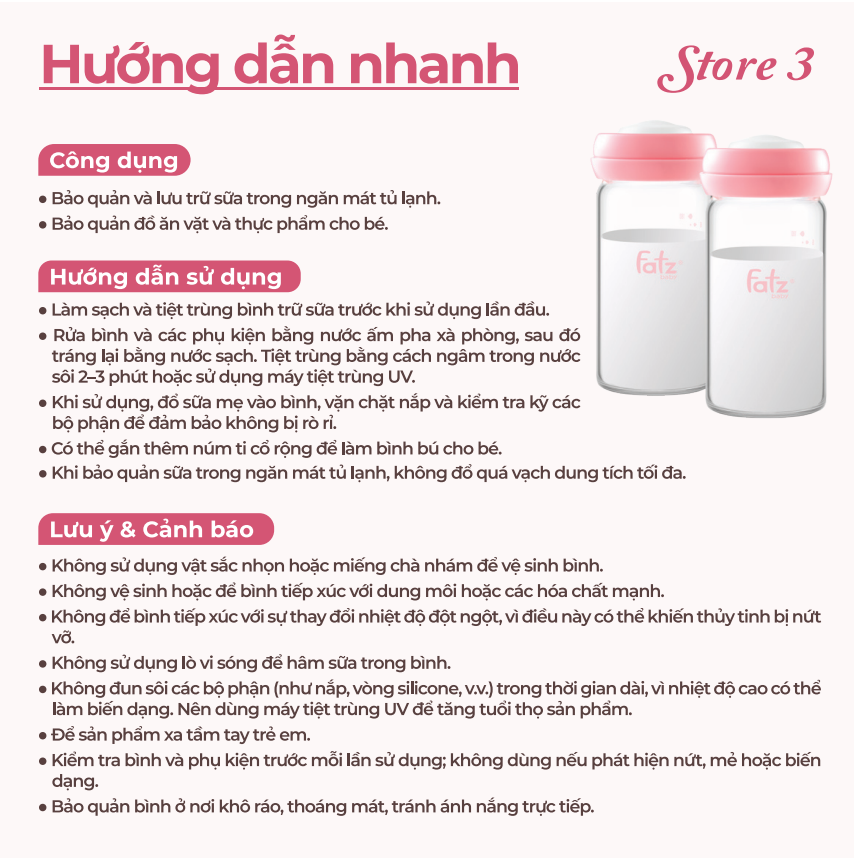 bỘ 2 bÌnh trỮ sỮa thỦy tinh an toÀn cho bÉ store 3 (màu hồng)