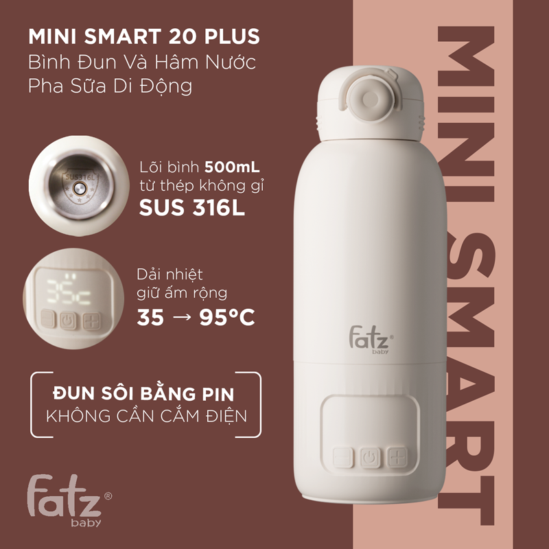 bình đun và hâm nước pha sữa di động mini smart 20 plus