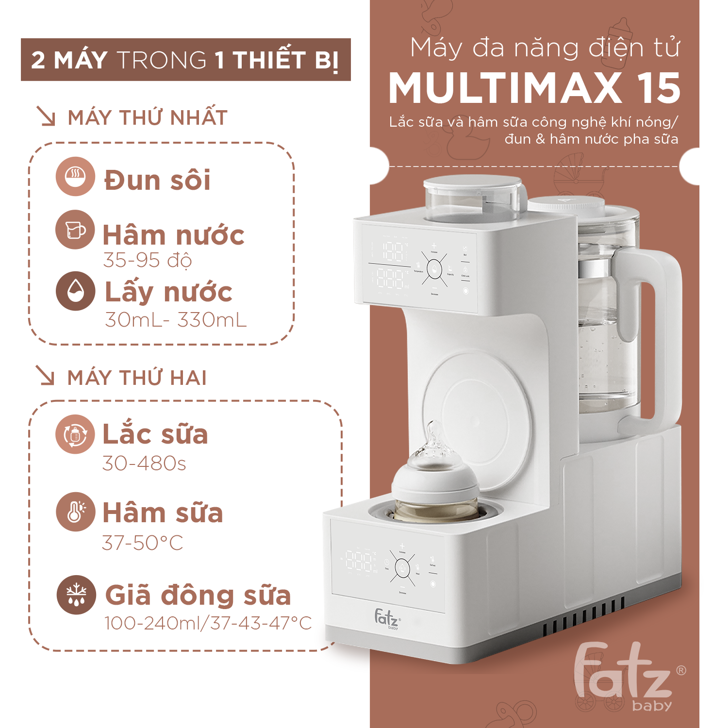 máy đa năng điện tử (tiệt trùng/ sấy khô/ hâm sữa/ đun &amp; hâm nước pha sữa) multimax 14 (sao chép)