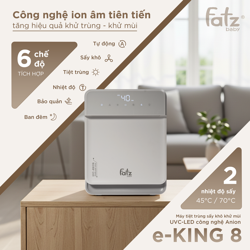 máy tiệt trùng sấy khô khử mùi uvc led công nghệ anion e king 8