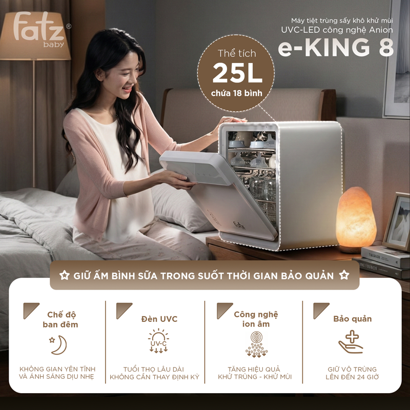 máy tiệt trùng sấy khô khử mùi uvc led công nghệ anion e king 8