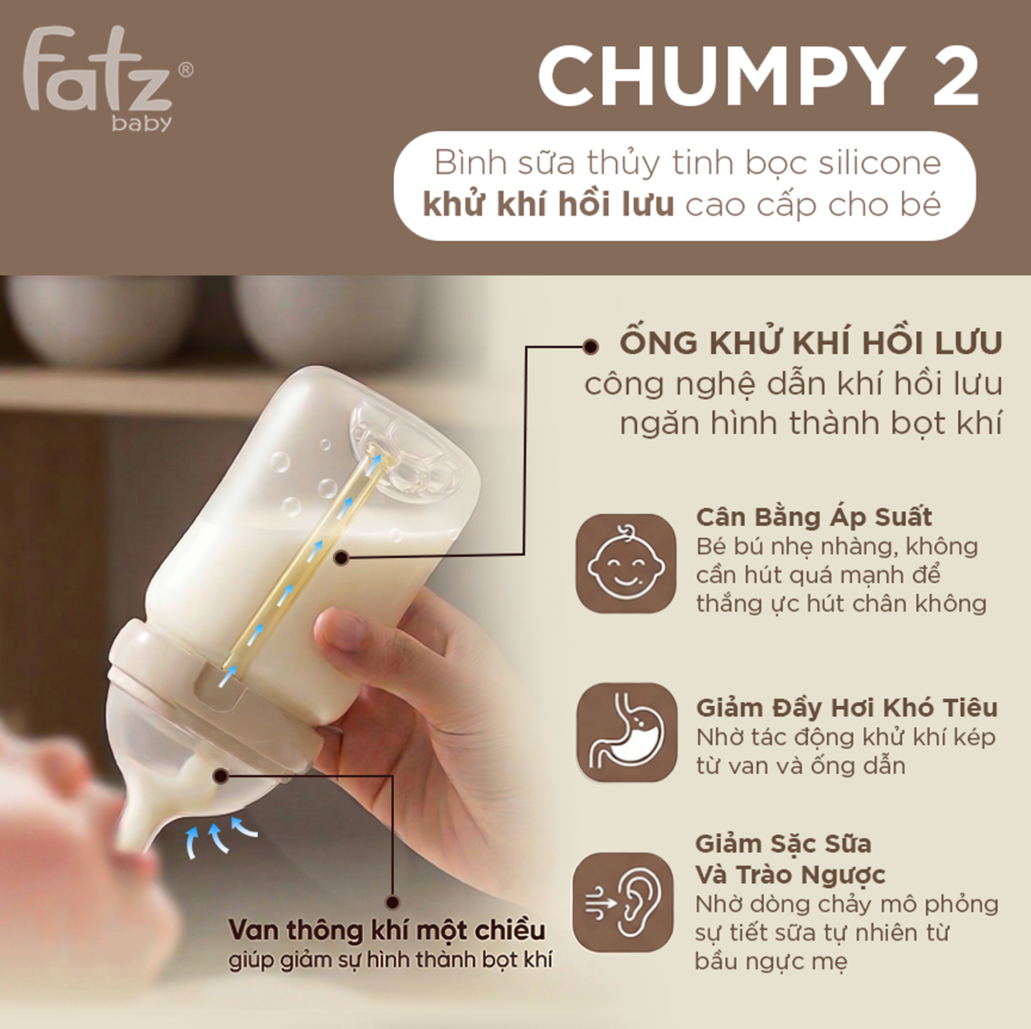 bình sữa thủy tinh bọc silicone khử khí hồi lưu cao cấp cho bé chumpy 2