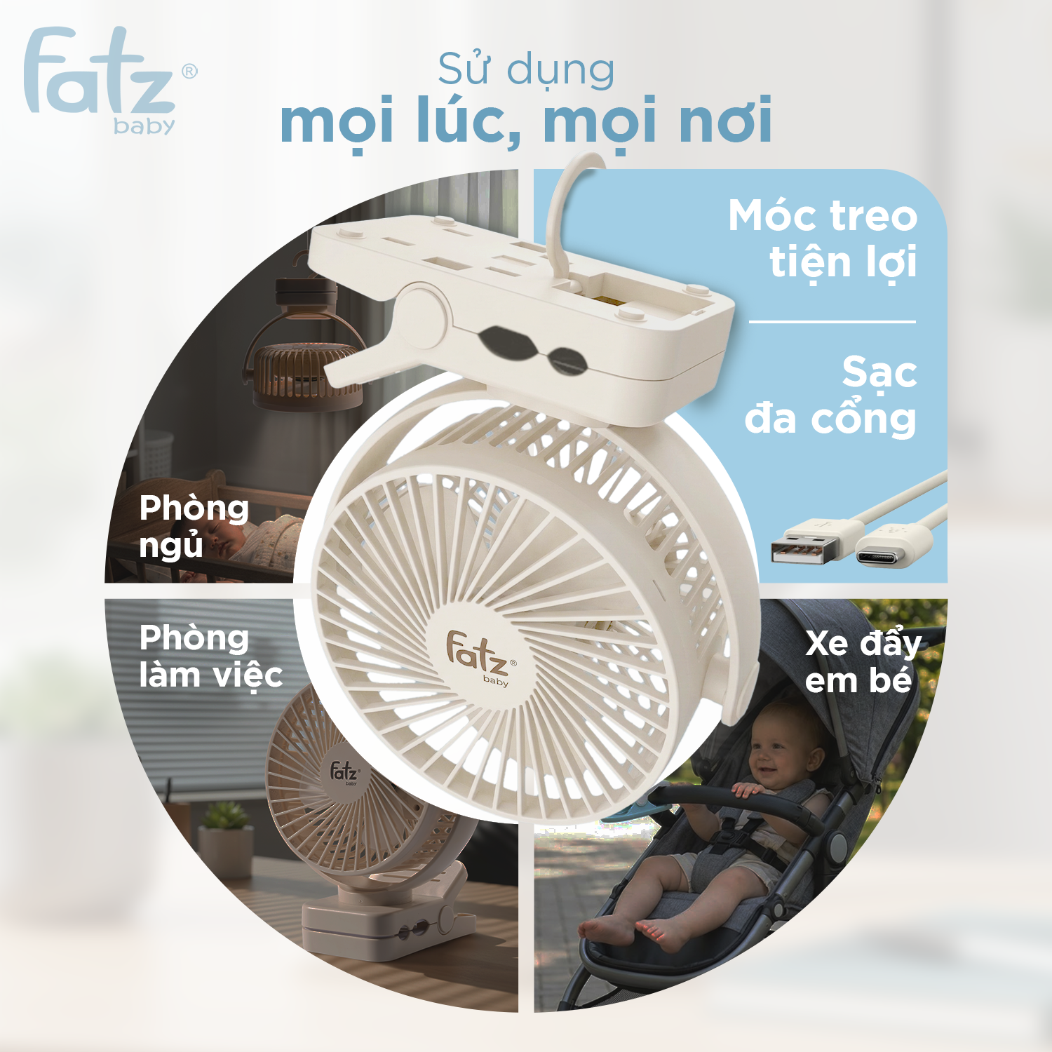quạt kẹp tích điện kiêm sạc dự phòng kèm điều khiển cloudy 1