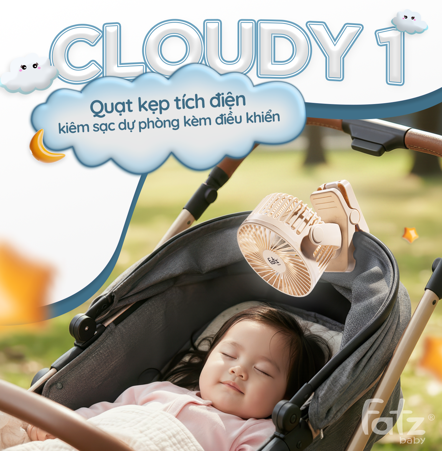 quạt kẹp tích điện kiêm sạc dự phòng kèm điều khiển cloudy 1