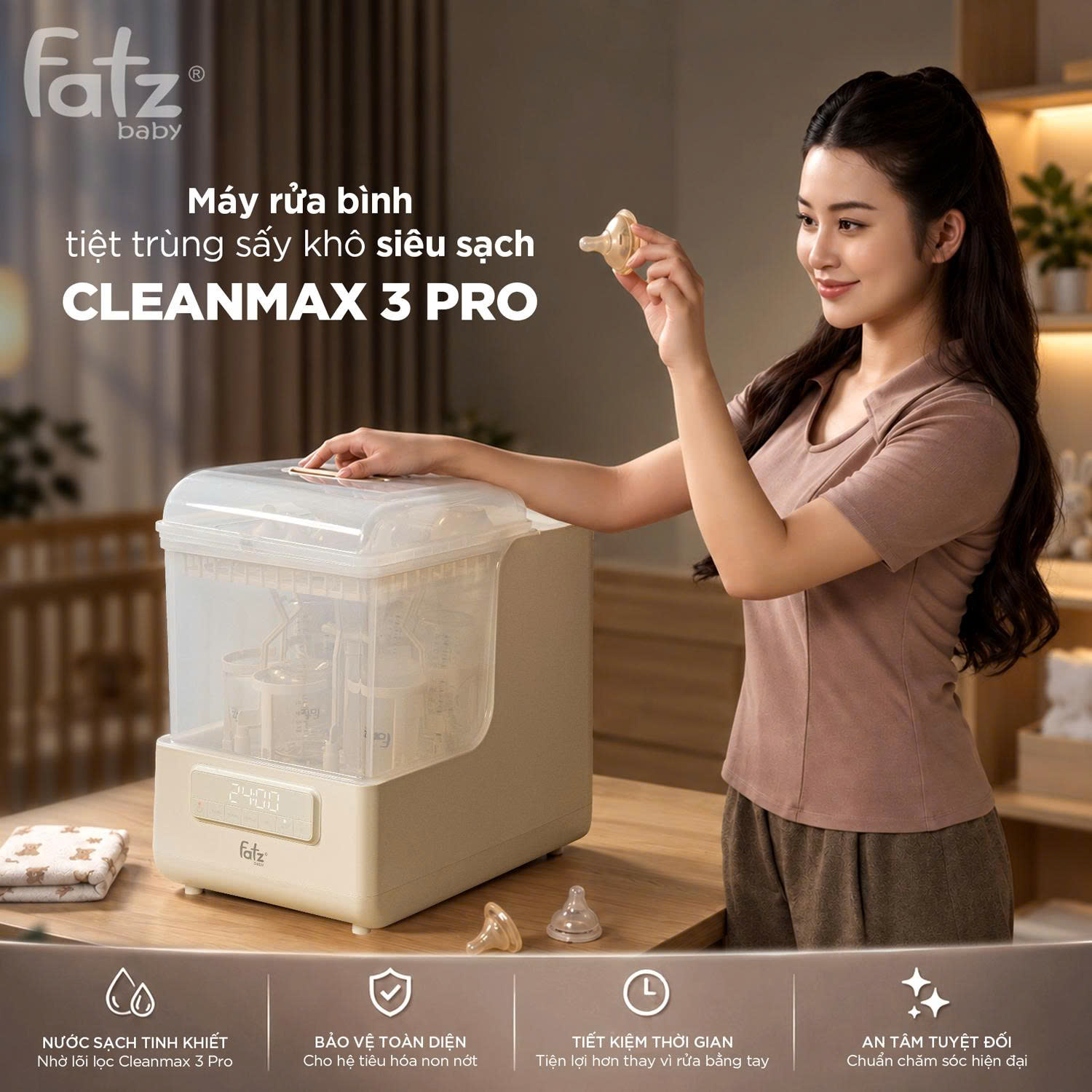máy rửa bình tiệt trùng sấy khô siêu sạch cleanmax 3 pro