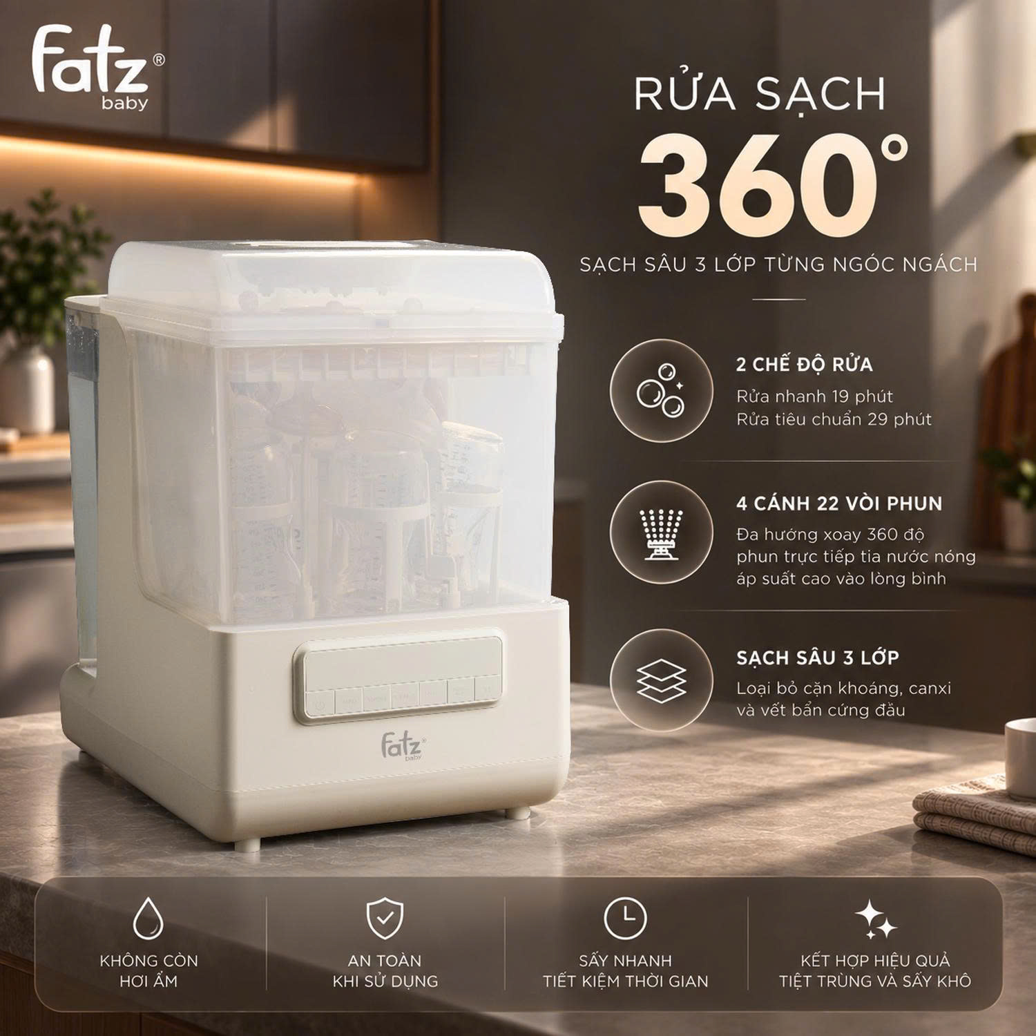 máy rửa bình tiệt trùng sấy khô siêu sạch cleanmax 3 pro