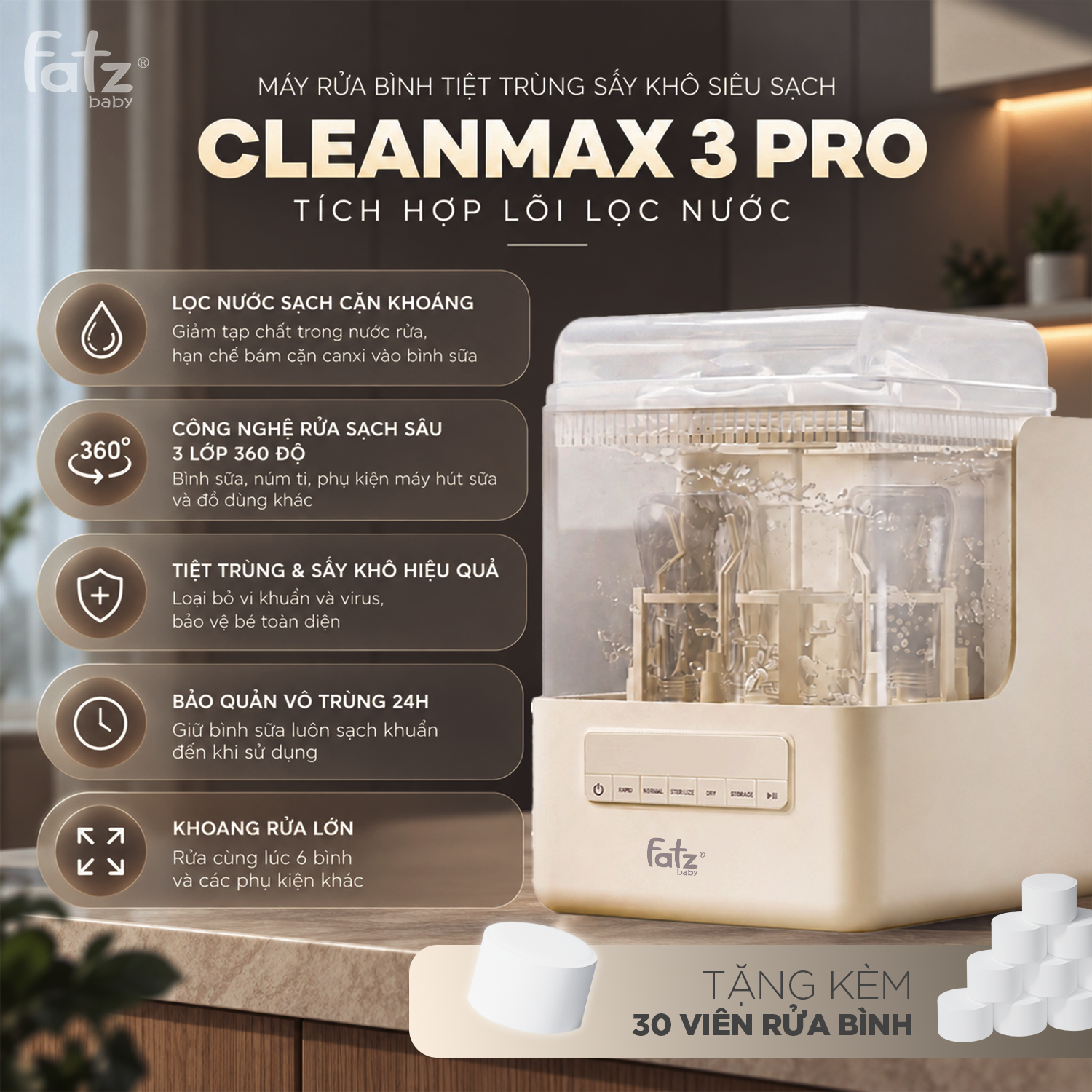 máy rửa bình tiệt trùng sấy khô siêu sạch cleanmax 3 pro